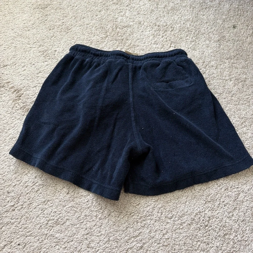 OAS Terry Cloth Shorts Men's Size M Navy Lined Blue Tie Waist Drawstring Cotton